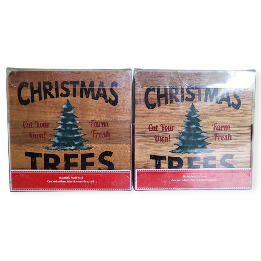 Christmas Acacia Wood Coasters 8 Pack | Elegant Holiday Table Decor & Gifts
